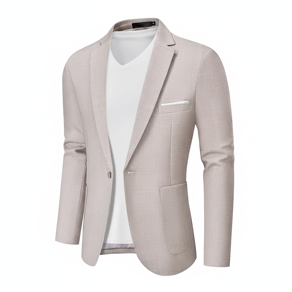 Men’s Light Beige Casual Blazer – Modern Slim Fit with Pocket Detailing
