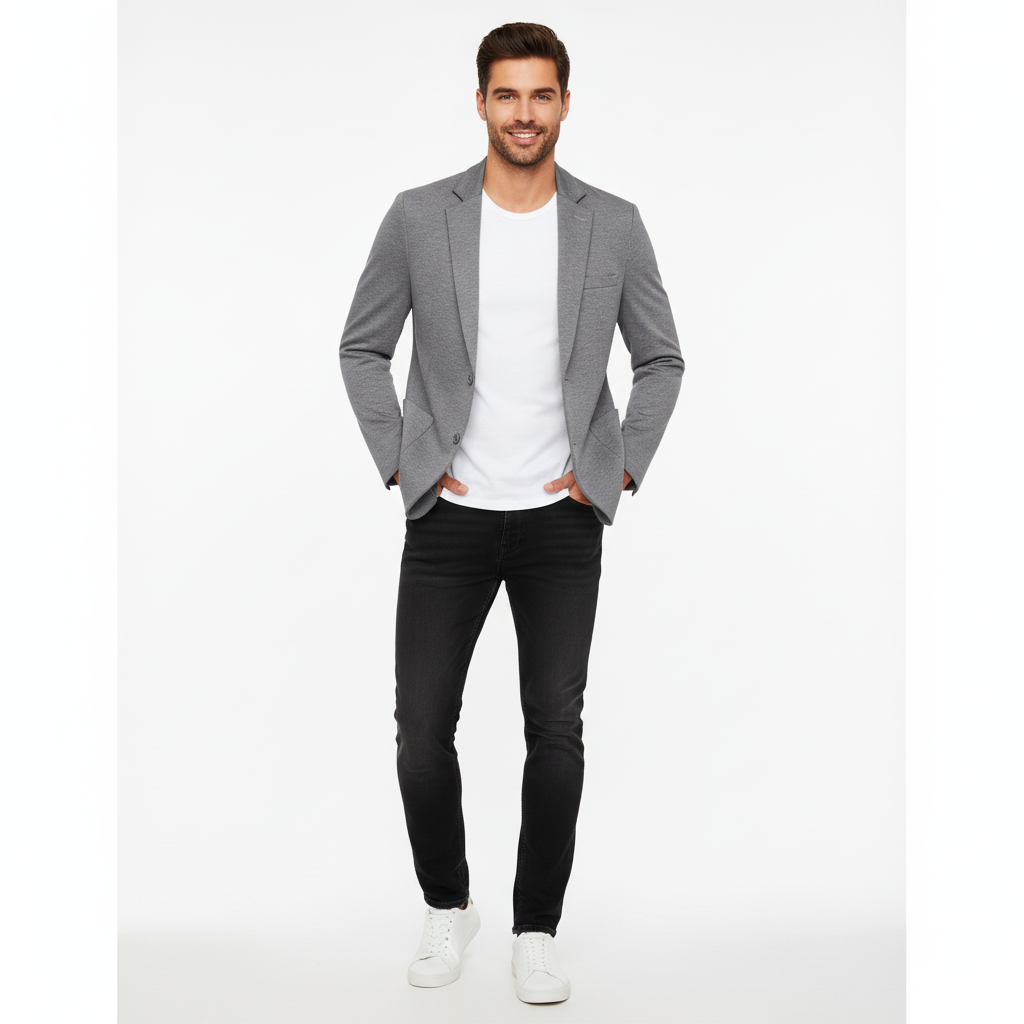 Men’s Classic Grey Two-Button Blazer – Tailored Modern Fit