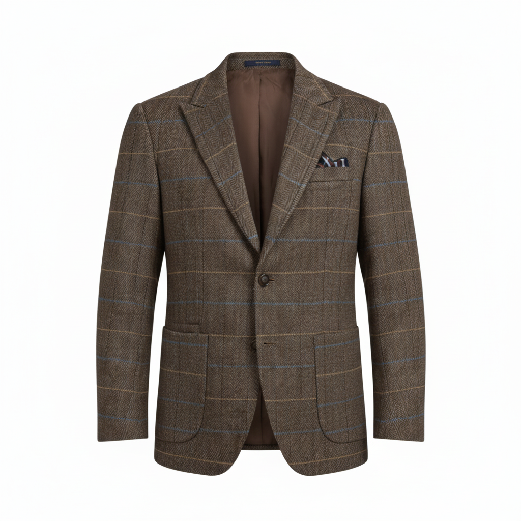 Men’s Brown Checkered Tweed Blazer – Classic Heritage Design