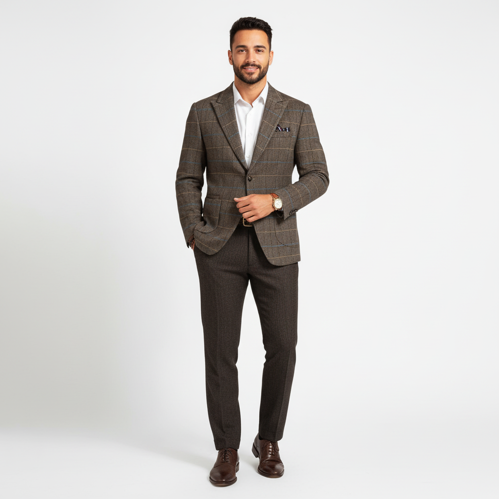 Men’s Brown Checkered Tweed Blazer – Classic Heritage Design