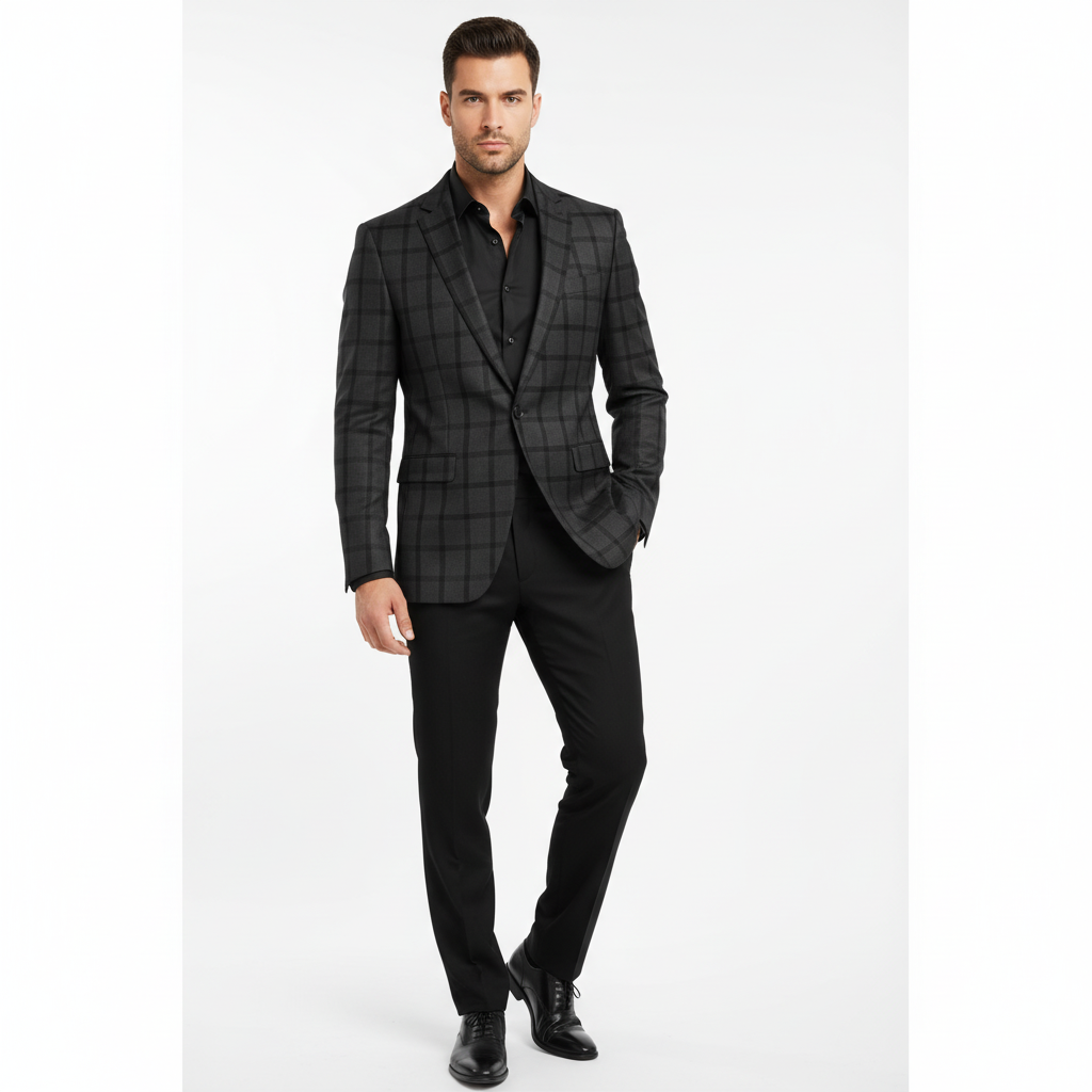 Pink Checkered Slim-Fit Men’s Blazer – Modern Single-Button Style